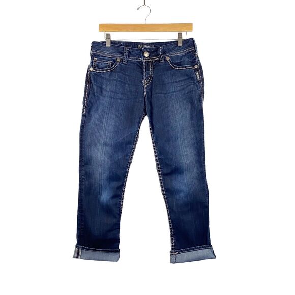 Silver Jeans Co Pants Suki Capri Womens W28 Blue Denim Stretch Dark Wash - Picture 1 of 11